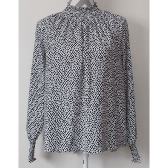 NINE WEST Black & White Print Sz Large Church Office High Neck Long Sleeve Shirt - Picture 1 of 6